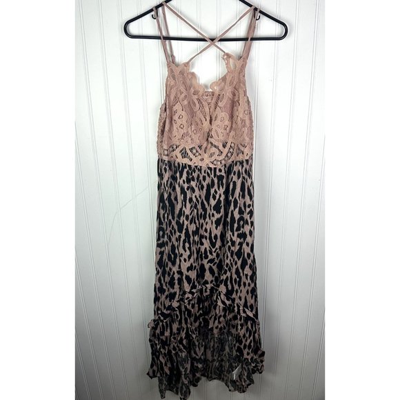 Umgee Pink Lace top‎ Leopard Print Dress Size Medium - Picture 1 of 6